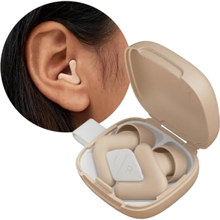 Alpine Silence Ohrstöpsel, Ultrakomfortabler Gehörschutz mit V-Form und weichen Stöpseln in XS/S/M/L, Beige – Bild 1