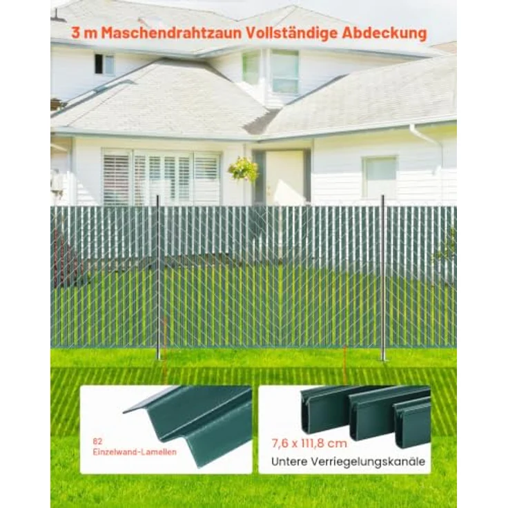 VEVOR Sichtschutzlamellen 1130 mm, einwandige vertikale Lamellen mit Bodenverriegelung für Maschendrahtzäune, hochdichte HDPE-Materialien, grün, ideal für Garten und Sportplatz – Bild 5