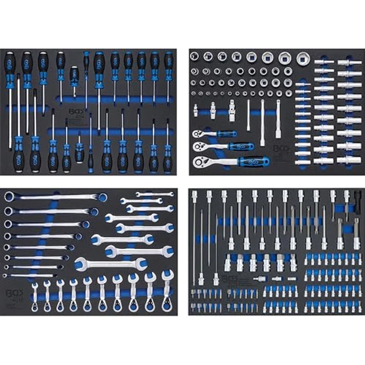 BGS TECHNIC Werkstattwagen 8 Schubladen mit 299 Werkzeugen, stabile Stahlblechkonstruktion, pulverbeschichtet, abschließbar, kratzfest, mit seitlicher Ablage – Bild 4