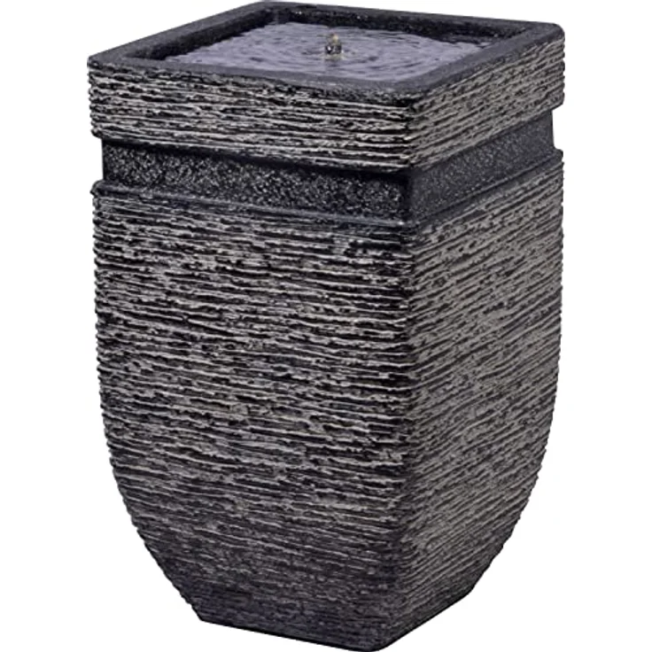 dobar Gartenbrunnen „Hera“, Solar-Panel Wasserspiel mit LEDs, 25 x 25 x 40 cm, Kunststein – Bild 4