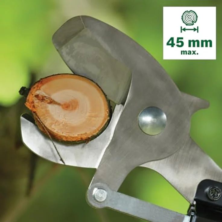 Bosch Akku-Gartenschere AdvancedPrune 18V-45 (für müheloses Schneiden von Ästen bis 45 mm; 18-Volt-System; bis zu 600 Schnitte; mit 2.0 Ah-Akku, Ladegerät und Verlängerungsstange) – Bild 4