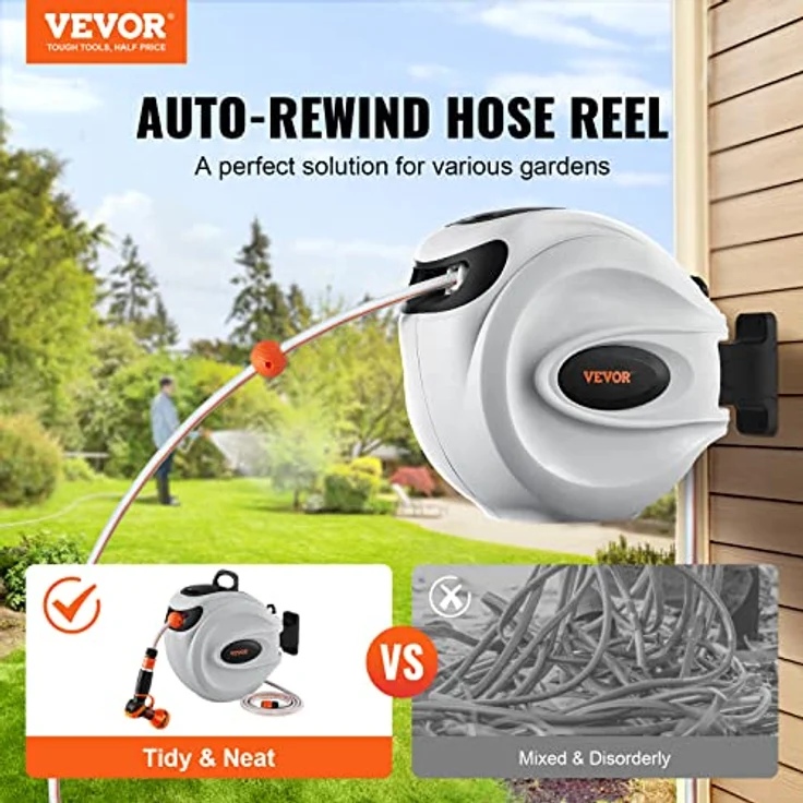 VEVOR Schlauchtrommel 20mx12mm Schlauchaufroller Wasser 180° Schwenkbar Wand-Schlauchbox mit Aufwickelstopper und Wandhalterung Wasserschlauchtrommel Gartenschlauch zum Gießen Autowaschen Reinigen – Bild 2
