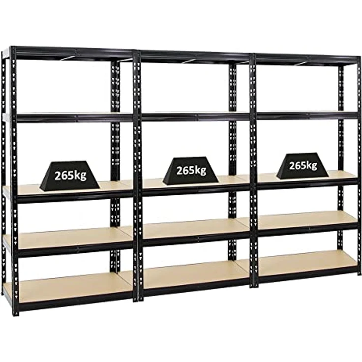 PROREGAL Mega Deal 3X Schwerlastregal Tiger Schwarz 180x90x45cm mit 265kg Fachlast - Lagerregal Steckregal 3er-Set – Bild 1