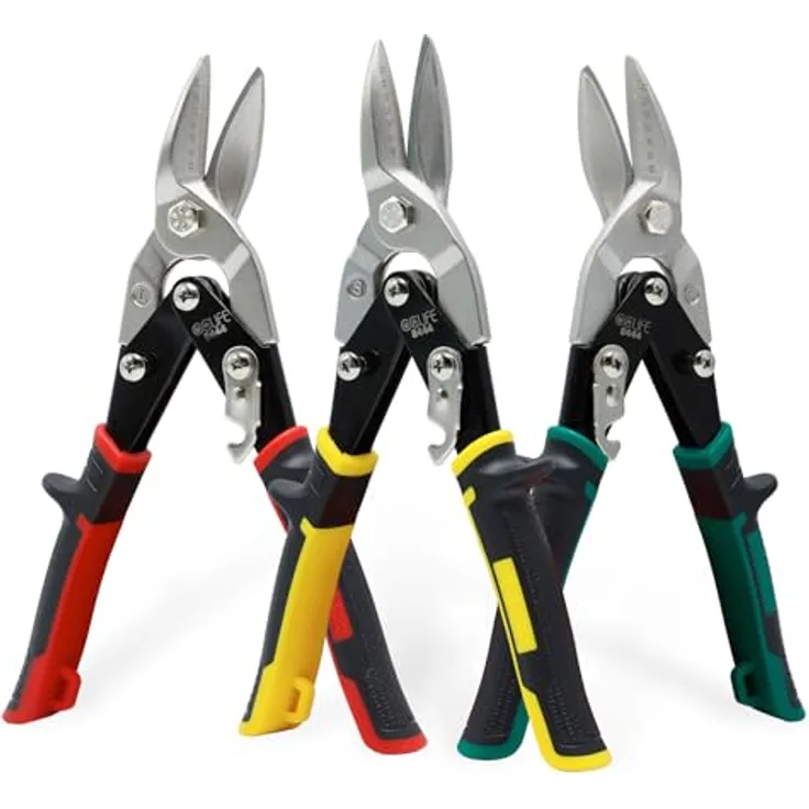CCLIFE Blechschere Set 3 tlg, Cr-Mo Metallscheren mit ergonomischen Griffen, Linker, Rechter und Gerader Schnitt für Blech, Aluminium, Leder, Kupfer, 250mm lang