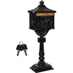 STILISTA Antiker Standbriefkasten 118 cm Schwarz aus rostfreiem Aluminium, wetterfest, nostalgisches Design, mit dekorativen Postmotiven - Preisvergleich