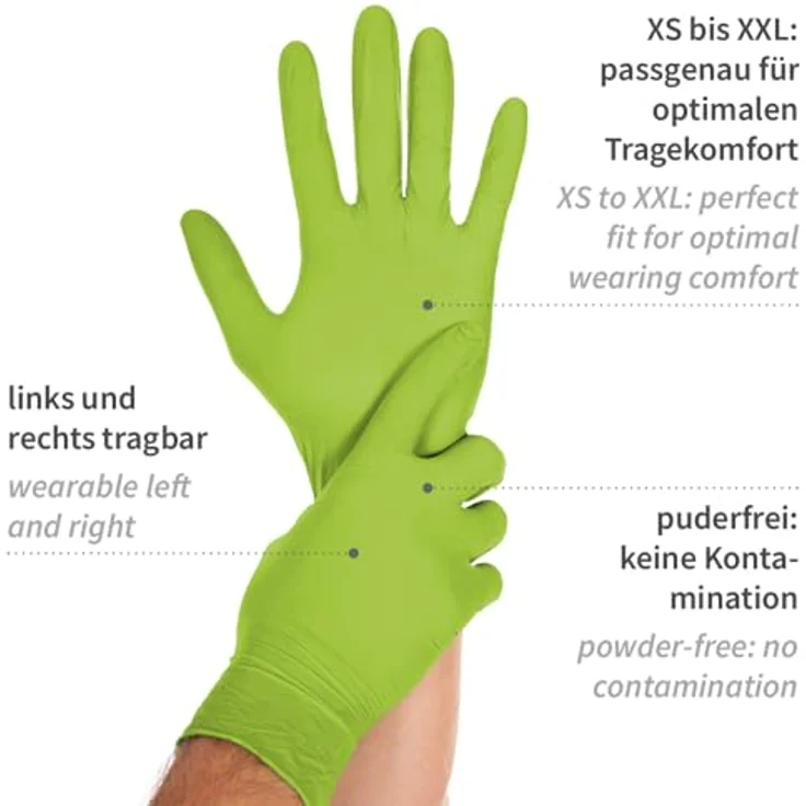 FRANZ MENSCH Hygostar Nitrilhandschuhe Safe Light | puderfrei, grün, 9/L, 24cm, 100 Stück, Einmalhandschuhe – Bild 2