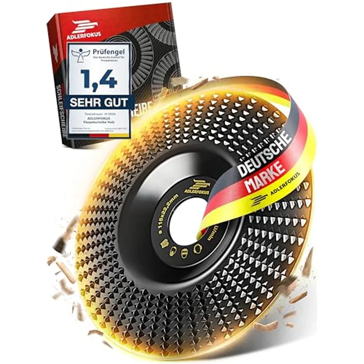 Adlerfokus Holz Schleifscheibe 115mm für Winkelschleifer, EXTRA SCHARF, robust, für Schleifen, Fräsen und Modellieren mit Holz