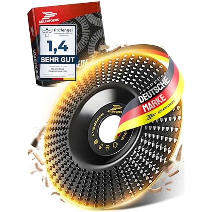 Adlerfokus Holz Schleifscheibe 115mm für Winkelschleifer, EXTRA SCHARF, robust, für Schleifen, Fräsen und Modellieren mit Holz – Bild 1