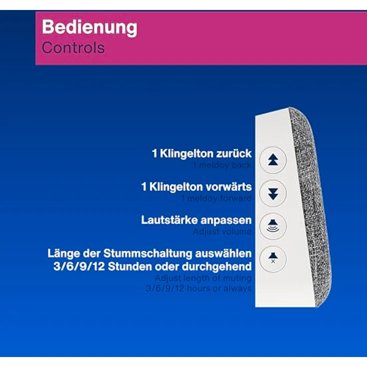 REV Türgong Set Orchestra mit Nachtlicht, 150m Reichweite, 4-Stufen Lautstärke bis 110dB, 58 Melodien, Lichtsignal, batteriebetrieben, grau – Bild 4