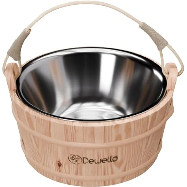 Dewello® Saunaeimer Set mit Kelle, 3 Liter fasst, Hemlock-Holz mit Bambusstreben, Hygienischer Edelstahleinsatz, robust und langlebig – Bild 4