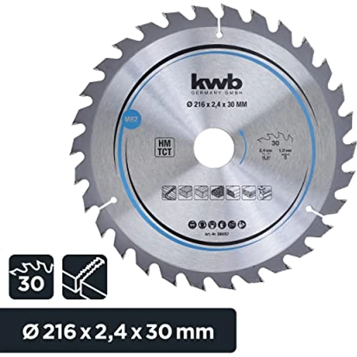 kwb 588257 Span-Platten Kreissäge-Blatt, Holz--Hartholz, 216 x 30 mm, saubere Schnitte, mittlere Zahl, 30 Zähne Z-30, CleanCut Sägeblatt mittel, 216 x 30 – Bild 2