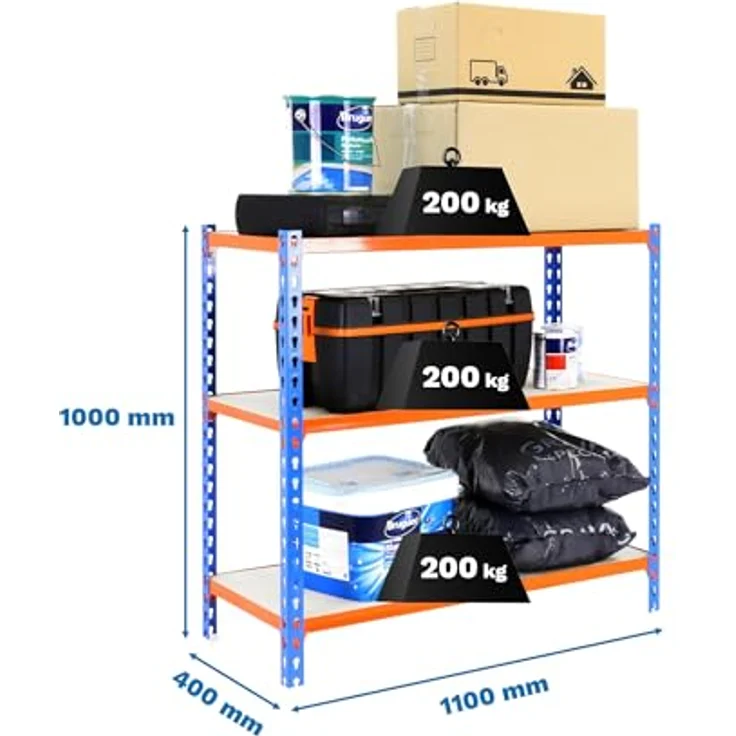 Simonrack Maderclick SuperPlus Metallregal, 3 Böden, Traglast 200 kg pro Boden, Stecksystem, Blau, 100 x 110 x 40 cm – Bild 2
