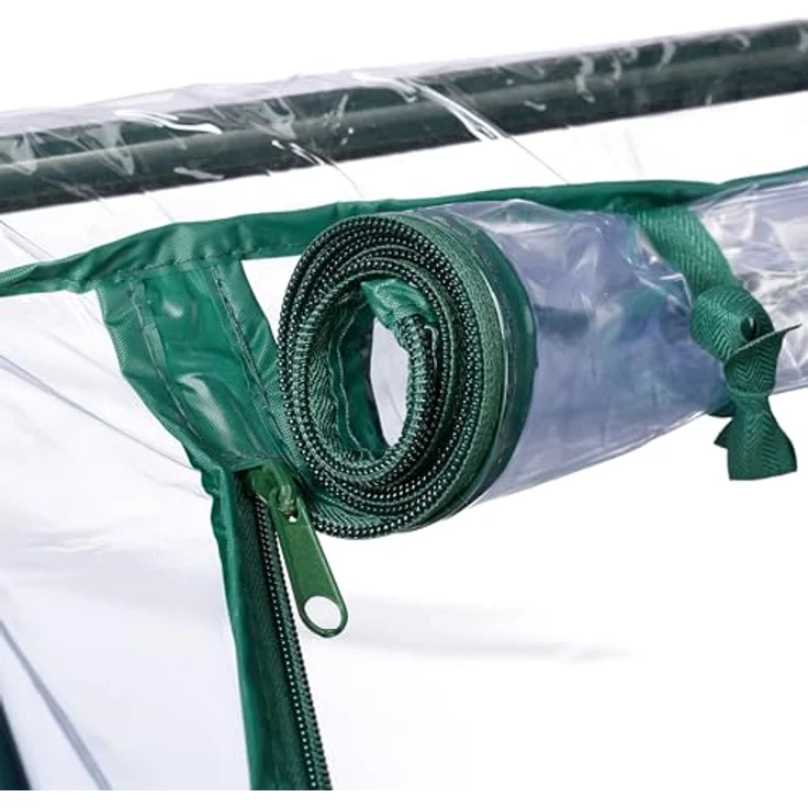 Relaxdays Frühbeet, Pflanzsack, HBT: 70x68x50 cm, PVC-Folie, Stahl, Tür mit Reißverschluss, Anzucht, grün/transparent – Bild 5