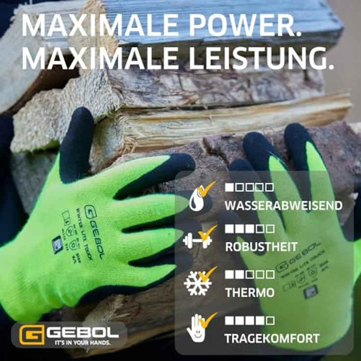 Gebol Arbeitshandschuhe Winter Lite Touch, nahtloser Montagehandschuh, flüssigkeitsabweisend, optimal bis 0 Grad, Größe 9/L, neongrün/schwarz – Bild 4