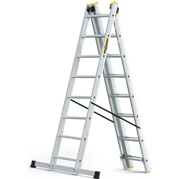 DRABEST Leiter PRO Serie Aluleiter 3-teilig Leiter PRO 3x8 Stufen Kombileiter Arbeitshöhe 5,56 m Belastbarkeit 150 kg inkl. Eimerhaken – Bild 2