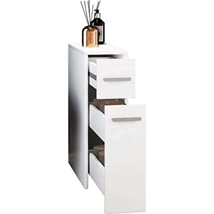 VCM Holz Badmöbel Midischrank Bad Toilette Badschrank Schublade Nischenschrank Zalo Weiß – Bild 4