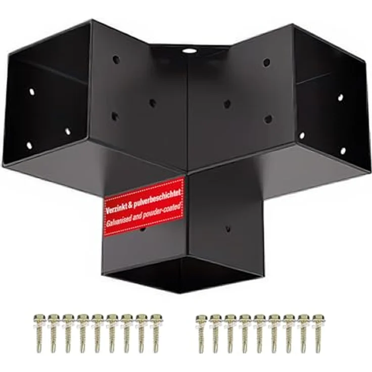 SO-TECH® Pfostenbeschlag Holzverbinder Eckverbinder, 90 x 90 mm, stark korrosionsgeschützt, schwarz pulverbeschichtet, inkl. 18 selbstschneidender Schrauben – Bild 1