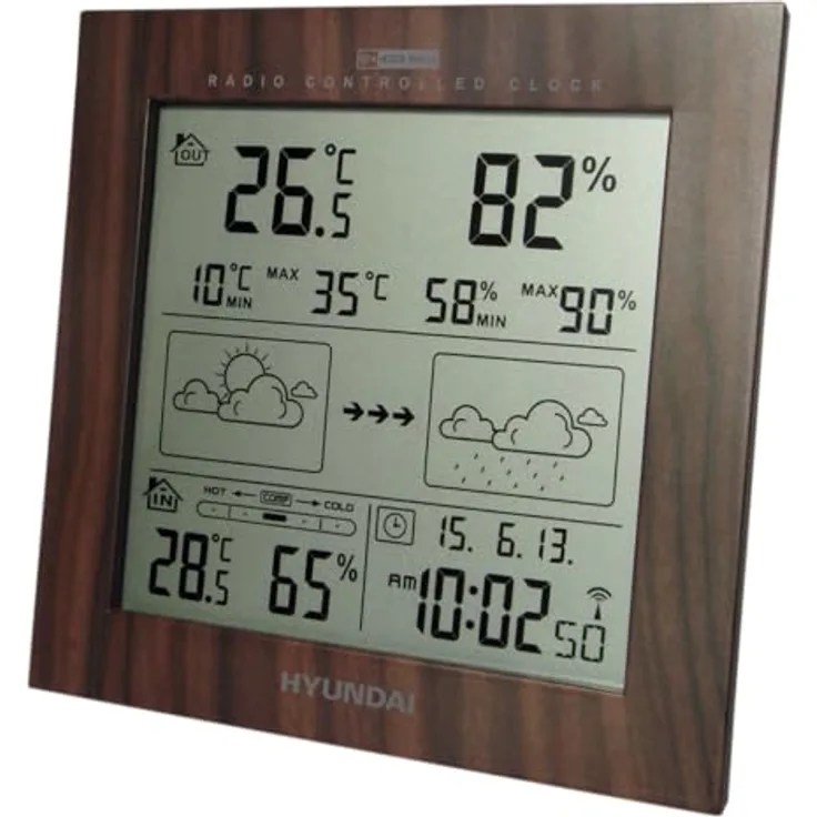 HYUNDAI Wetterstation WS 2244 W, Innen- und Außentemperatur, Luftfeuchtigkeit, Wecker, DCF 77 Funksignal, kabelloser Betrieb