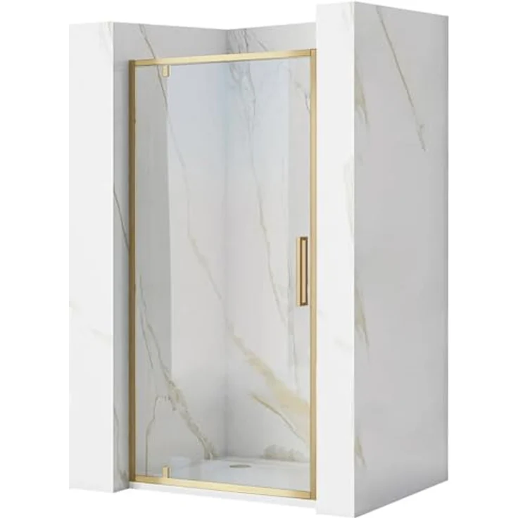 Rea Duschpendeltür Rapid Swing, Transparentes 6 mm Gehärtetes Glas, Gebürstetes Gold – Bild 1