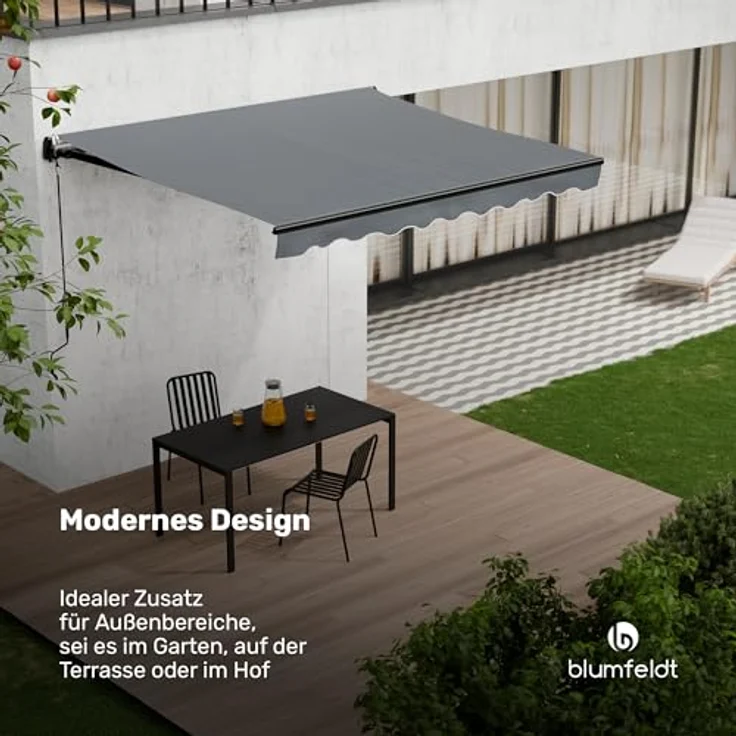 Blumfeldt CloudShade Markise, 3m elektrische Gelenkarmmarkise mit App & Fernbedienung, UV 30+ & Regenschutz, neigungswinkelverstellbar, Aluminiumrahmen, Wandmontage, 295x250 cm, Dunkelgrau – Bild 3