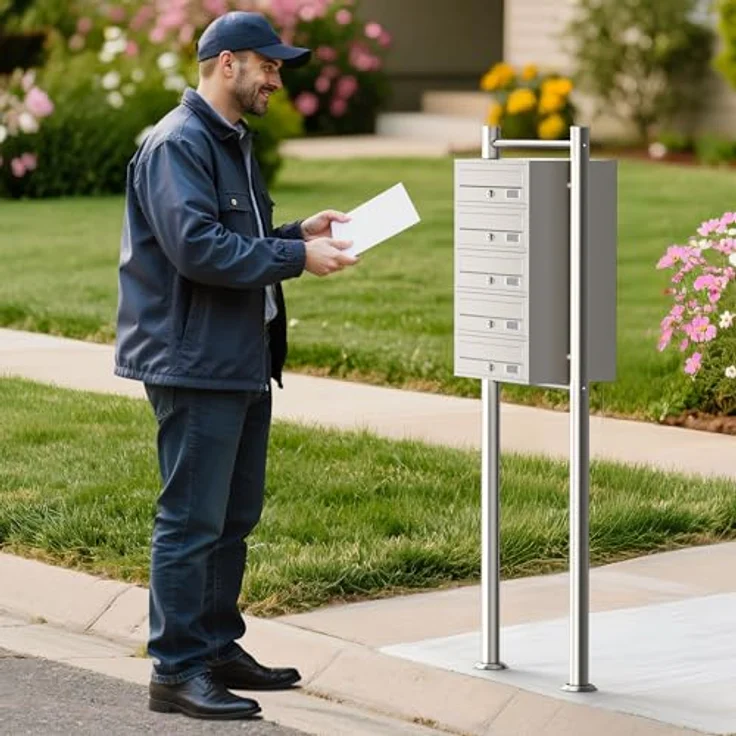 5er Briefkastenanlage Edelstahl Postfach 5 Brieffächer Standbriefkasten Postkasten – Bild 9