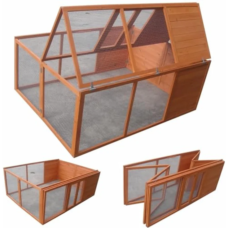 Mucola Freilaufgehege klappbar Kleintierstall draußen Outdoor Hasenstall 160x119x60cm aus Holz mit Gitter und Ausbruchsperre, Freilauf - Mucola Freigehege, Braun – Bild 2