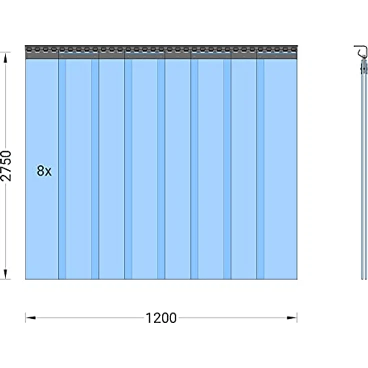 Zettl GmbH PVC Streifenvorhang Lamellen 2x200mm Höhe 2,75m x Breite 1,20m, fertig vormontiert, verzinkt, Stallvorhang, transparent – Bild 2