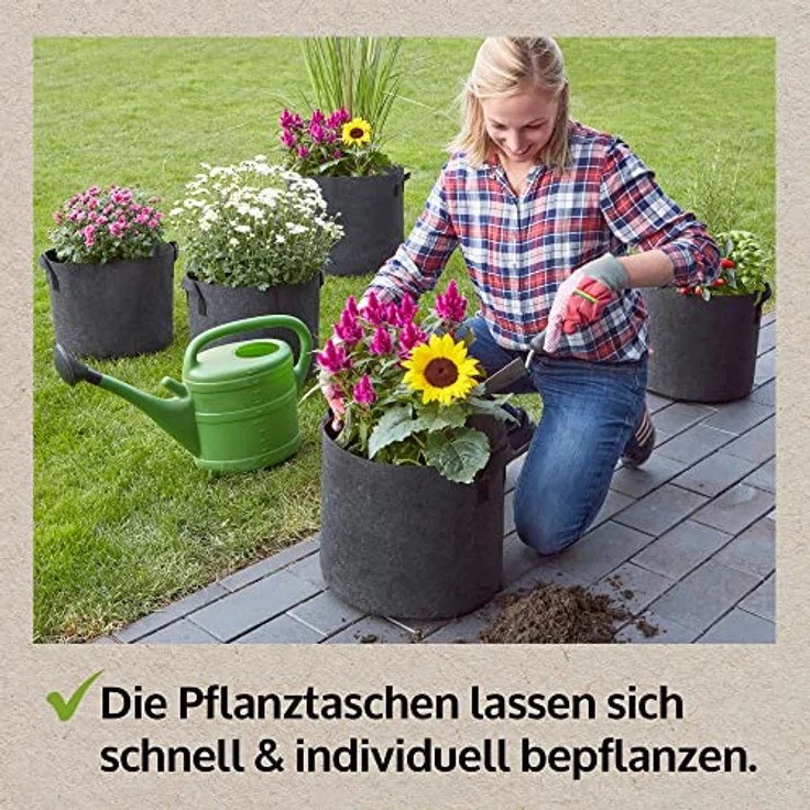 Zooprinz Pflanzkübel Pflanzsack Pflanztaschen 6er Set, 30L und 60L, 260 g/m² Vliesstoff, UV- und witterungsbeständig, mit Wasserabfluss-System – Bild 3
