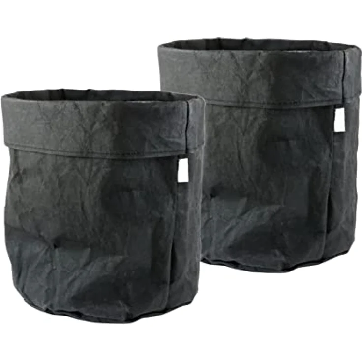 Spetebo Papier Blumentopf 32 x 30 cm - anthrazit / 2er Set - Kraftpapier Übertopf - Deko Blumen Pflanzen Tasche Beutel Tüte Topf faltbar