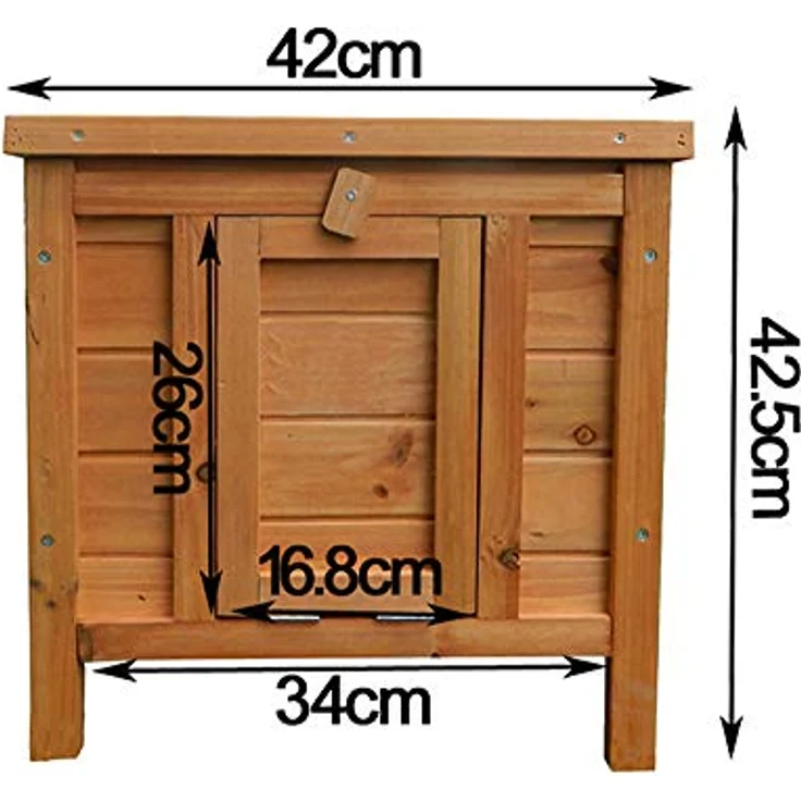 Wiltec Katzenhaus 420 x 515 x 430 mm aus Fichtenholz, Kleintierhaus Kaninchenstall mit Dach aufklappbar, Bitumeneindichtung, Tierstall für Garten/Balkon – Bild 3