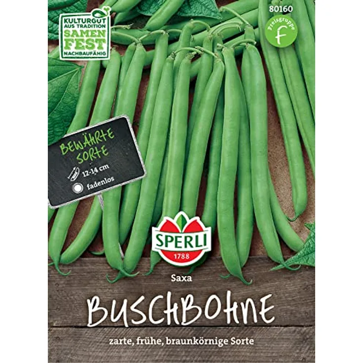 Sperli Buschbohne Saxa, Hülse ist zart mittellang und vorwiegend für den Frischverbrauch geeignet