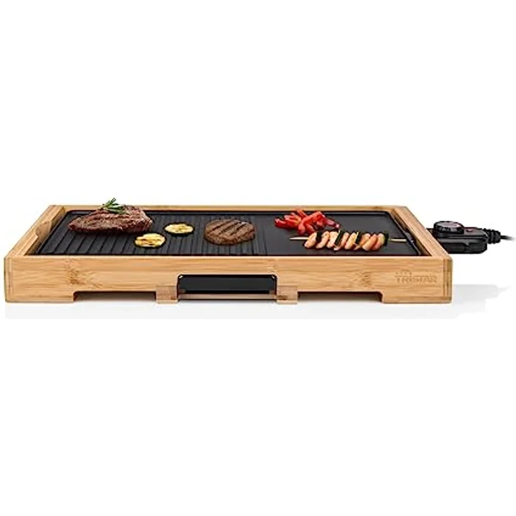 Setpoint Elektro Tischgrill XL Bambus BBQ Grill- & Bratplatte 51x25cm, 2200Watt mit Grillzange – Bild 4