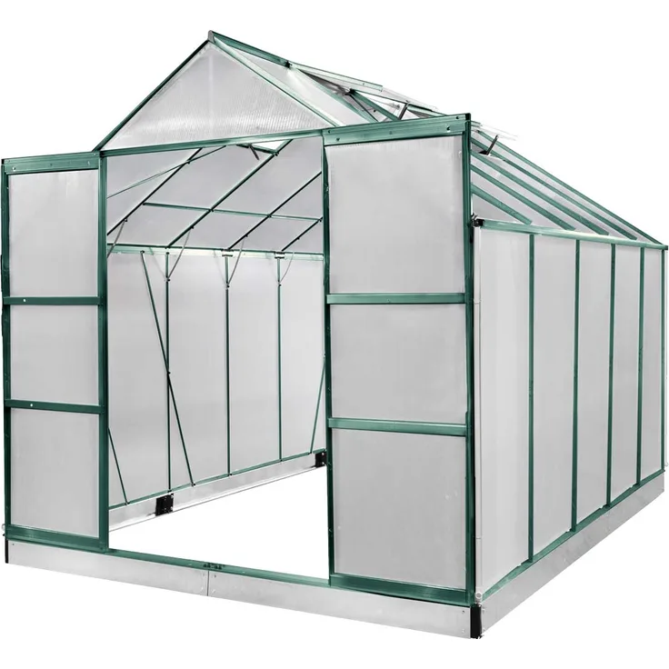 BRAST Gewächshaus Aluminium 310x250x235cm Grün mit Fundament rostfrei TÜV geprüft Alu Treibhaus Glashaus Tomatenhaus - Preisvergleich