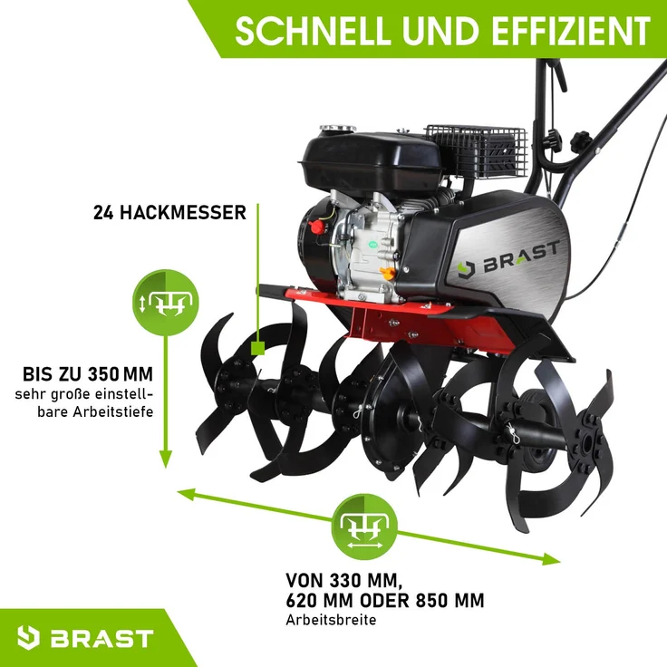 BRAST Motorhacke Benzin Gartenfräse 5,15kW (7PS) Selbstantrieb 33, 62 oder 85cm Arbeitsbreite 212ccm TÜV geprüft - Preisvergleich – Bild 5