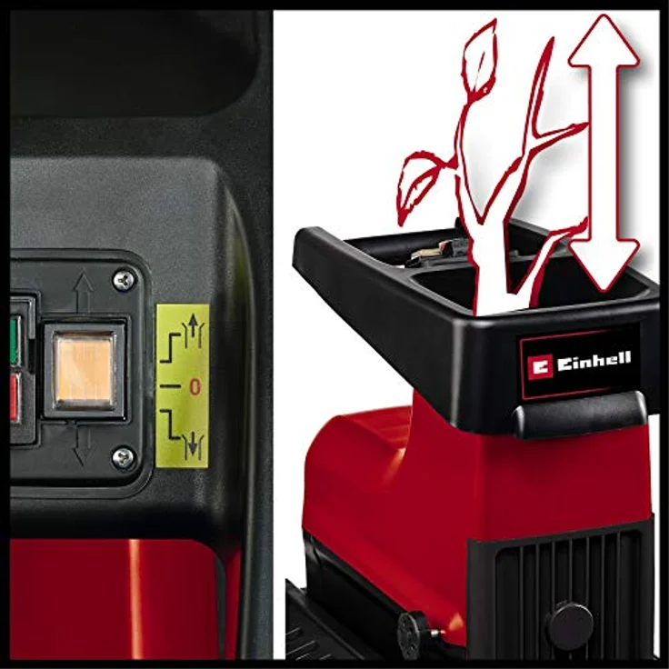 Einhell ElektroLeisehäcksler GCRS 60 CB 2800 W max 45 mm Aststärke Schneidwalze große Trichteröffnung Drehrichtungsumschalter transparente 60 L Fangbox integrierter Sicherheitsschalter – Bild 6