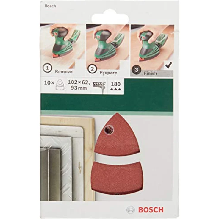 Bosch Schleifblatt (für Multischleifer verschiedene Materialien, 10 Stück, 102 x 62-93 mm, Körnung 180) – Bild 2