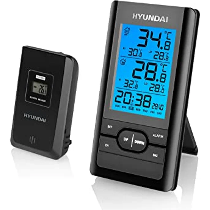Hyundai Wetterstation WS 1070 B, Innen- und Außentemperaturmessung, Luftfeuchtigkeit, Weckerfunktion in Schwarz – Bild 1
