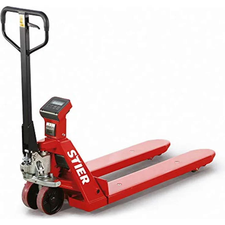 STIER Wiege-Hubwagen elektrisch mit Drucker, 2000kg Tragkraft, 1kg-Anzeigeschritte, Gabellänge 1150 mm, IP65 geschütztes Display – Bild 1