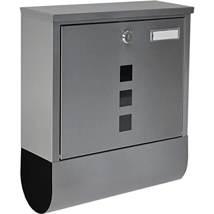 HELO 'A1' Edelstahl Briefkasten abschließbar mit Zeitungsfach, Namensschild und großem Einwurf, Postkasten inkl. Zylinderschloss mit 2 Schlüsseln und 3 Sichtfenstern – Bild 1