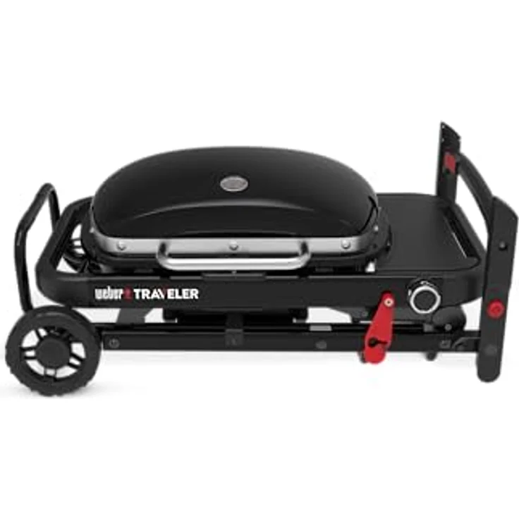 Weber Traveler Compact Gasgrill (2026), Tragbares klappbares Design mit Rädern, 1 Brenner, 52 x 36 cm Grillfläche, Schwarz – Bild 4