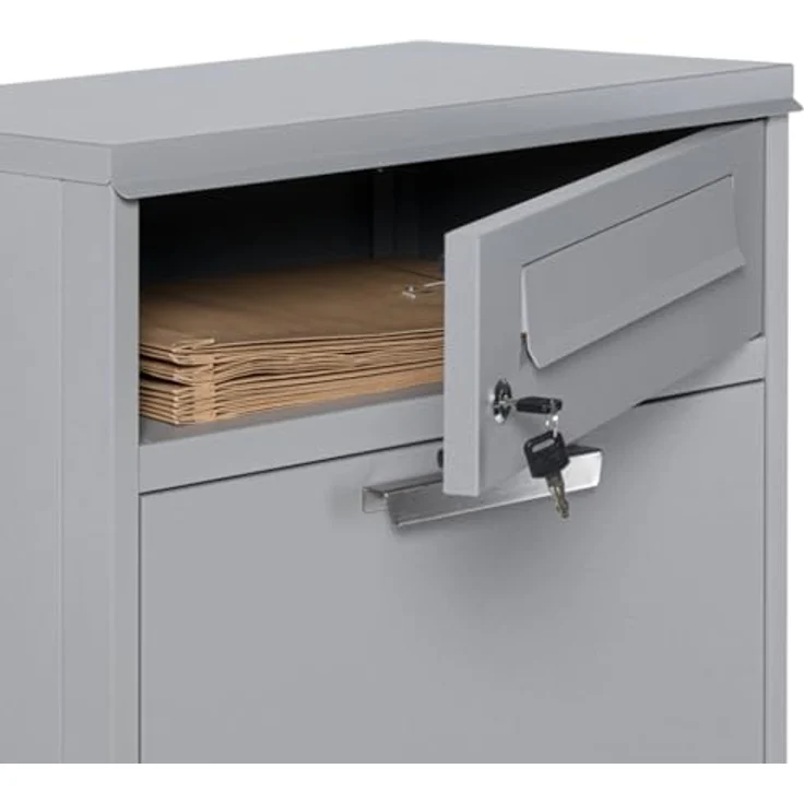 Zelsius Paketbriefkasten RAL9007 Grau mit Paketfach, integrierte Rückholsperre | Bodenmontage | Parcel Box – Bild 4