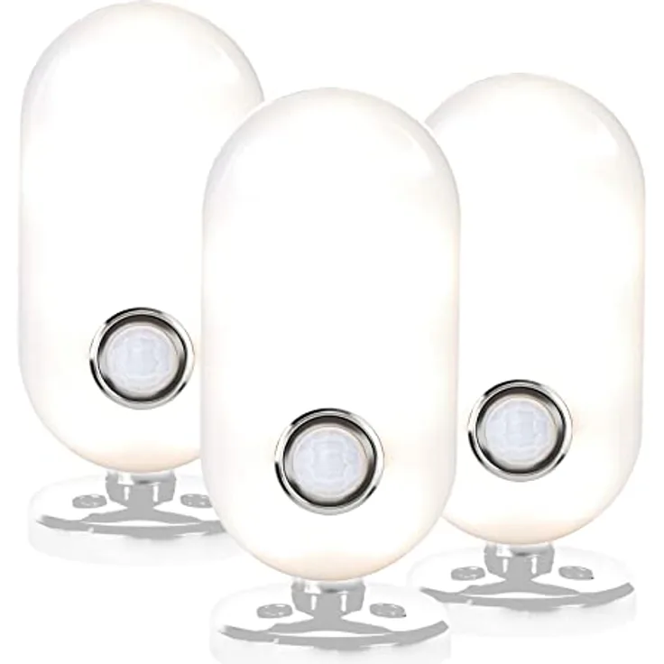 Northpoint LED Leuchte mit Bewegungsmelder 3er-Set ovalen Lichtauslass in Weiß, 50lm, Tageslichtweiß (4000K), Spritzwassergeschützt (IP44), Wandhalterung mit Kugelgelenk