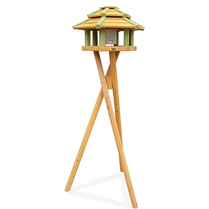 HABAU Vogelhaus "Tokyo" mit Futtersilo und Ständer - Futterhaus aus Holz mit grünen Akzenten