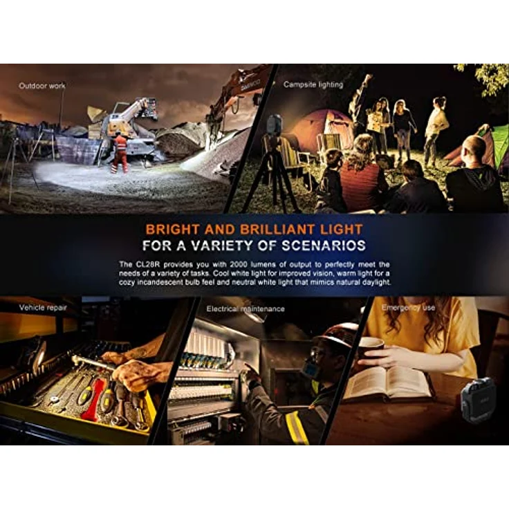 Fenix CL28R, Outdoor-Campinglampe LED mit 2000 Lumen, einstellbarer Lichtfarbe und rotem Licht, 10.000mAh Powerbank, USB-C aufladbar, 360°-Magnetgriff, Stativ montierbar, Zeltlampe, Notlampe – Bild 4
