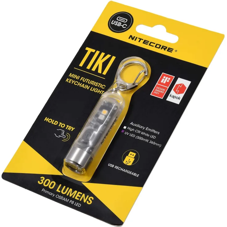 Nitecore LED Taschenlampe TIKI - 300 Lumen, mit UV, Micro-USB in Silber