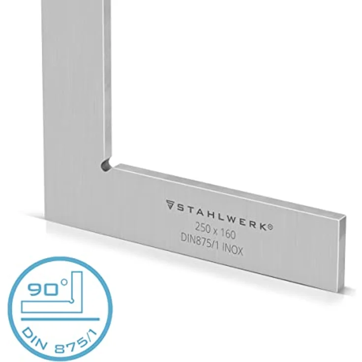 Stahlwerk Flachwinkel 90°, Edelstahl Winkelmesser 250 x 160 mm nach DIN 875/1, präzise und robust  – Bild 5