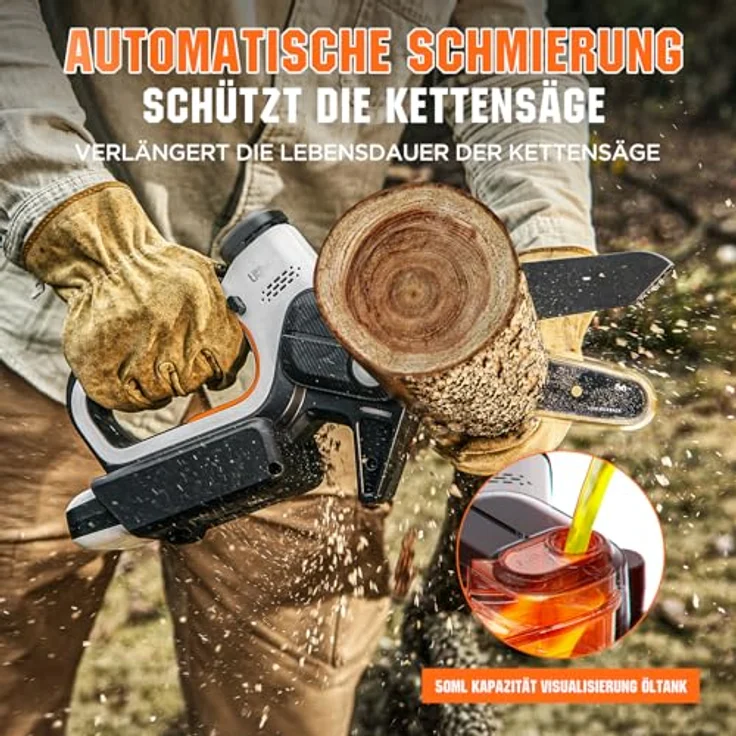 LiTHELi Mini Kettensäge mit Akku, 6 Zoll, Automatische Kettenschmierung, Bürstenloser Motor, Doppel-Sicherheitsverschluss - Geeignet für Äste, Höfe, Zuhause und Garten – Bild 4