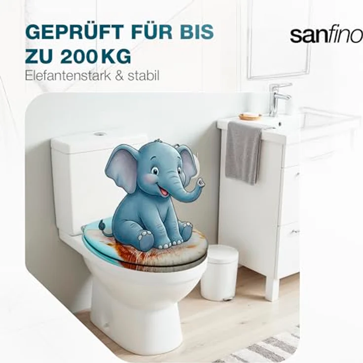 Sanfino Cool Cat WC Sitz aus Holz, hellblau mit Absenkautomatik und verchromten Metallscharniere – Bild 8