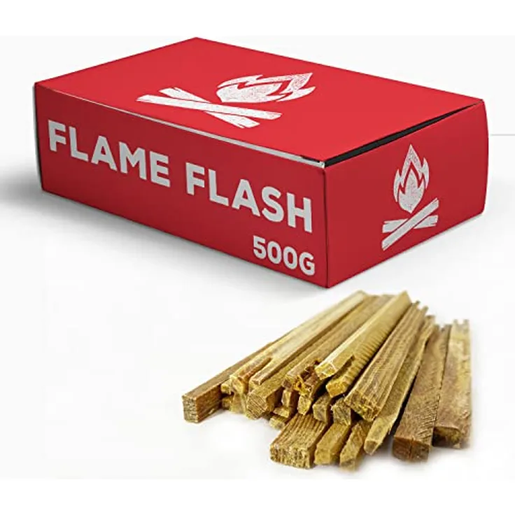 SWISSINNO FLAME FLASH Natur-Anzündhölzer, die natürliche + umweltfreundliche Anzündhilfe für Öfen, Grills, Kamine, Lagerfeuer, 500g