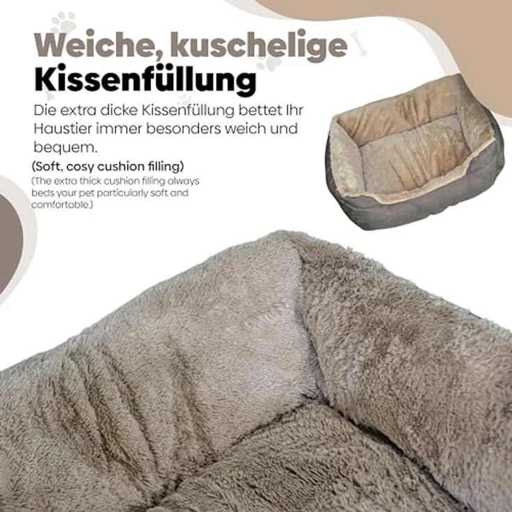 DEFACTO Hundebett, Hundekissen in Leinenoptik, Hundekorb, erhöhte Ränder, rutschfeste Unterseite Gr.M (BRAUN) – Bild 4